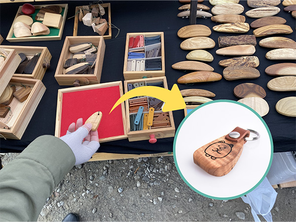 一点物の縮木キーホルダーにデザインを